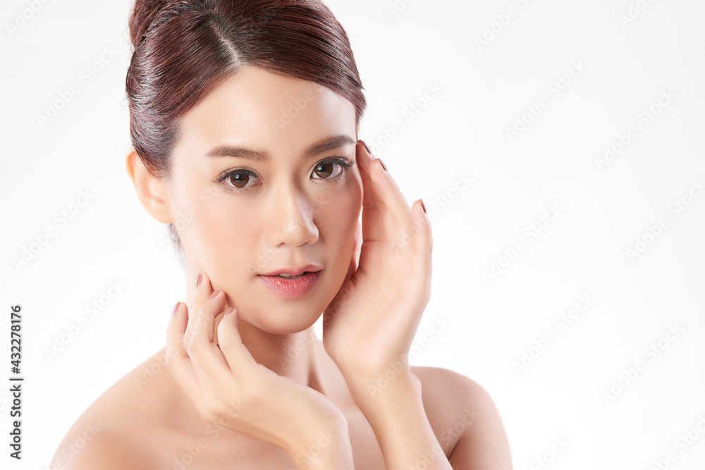 Beautiful young asian woman with clean fresh skin on white background, Face care, Facial treatment, Cosmetology, beauty and spa, Asian women portrait