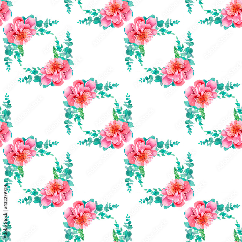 Peony Seamless Pattern floral pattern with peonies on light background, watercolor.