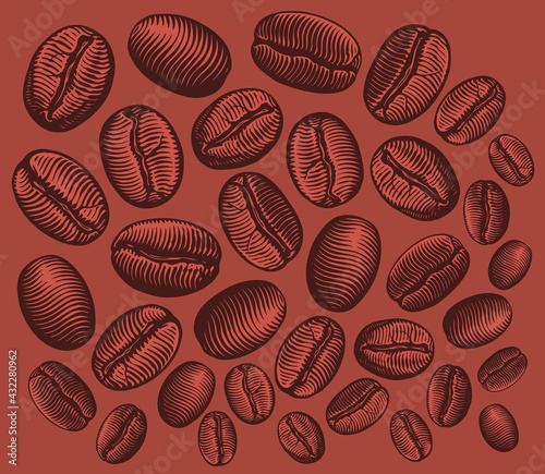 Coffee beans. Design set. Hand drawn engraving. Editable vector vintage illustration. Isolated on color background. 8 EPS