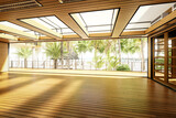 Empty Terrace Restaurant Area Inside a Subropical Resort- 3d architectural visualization