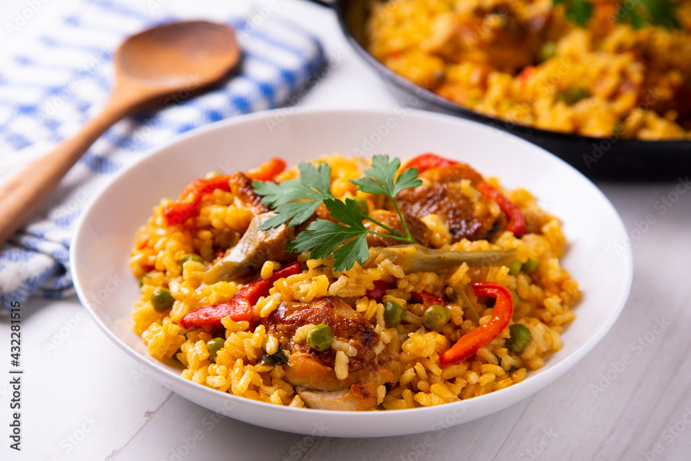 Traditional paella from a restaurant in the famous Rambla de Barcelona