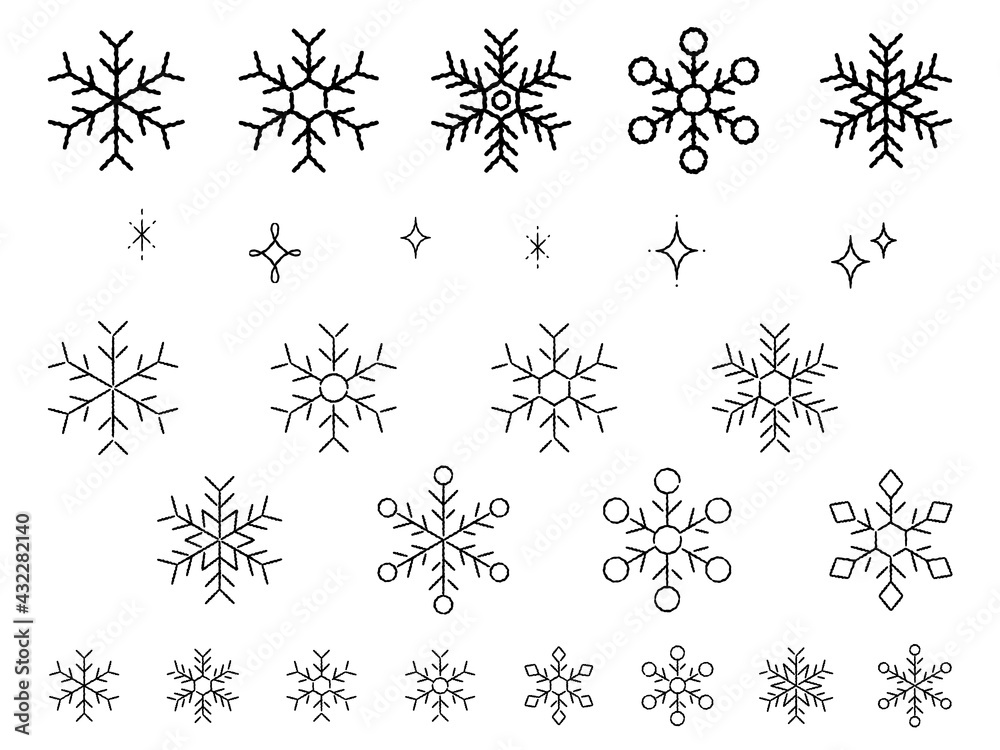 雪の結晶の手描き線アイコンセット 雪の結晶の手描き線アイコンセット