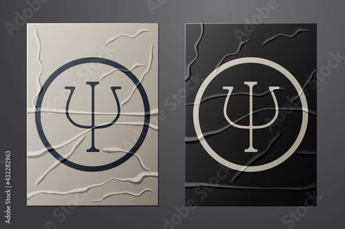 White Psychology icon isolated on crumpled paper background. Psi symbol. Mental health concept, psychoanalysis analysis and psychotherapy. Paper art style. Vector