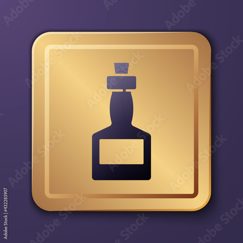 Purple Tabasco sauce icon isolated on purple background. Chili cayenne spicy pepper sauce. Gold square button. Vector