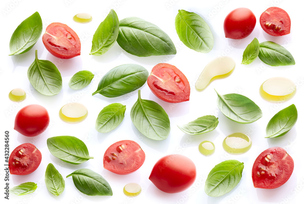 Basil leaves with tomatoes and olive oil Basil leaves with tomatoes and olive oil