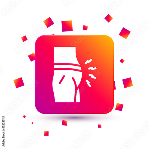 White Abdominal bloating icon isolated on white background. Constipation or diarrhea. Square color button. Vector