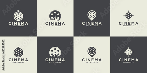 Collection of cinema vector symbols and retro movie emblem collection