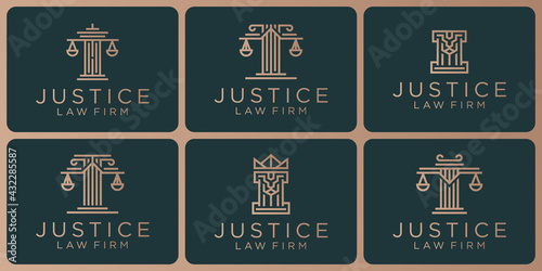 Set of legal symbols, justice, law firm, law firm, attorney services, vector design template