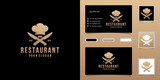 restaurant logo, trendy retro style illustration. Cross silhouette of chef knife and hat and business card inspiration