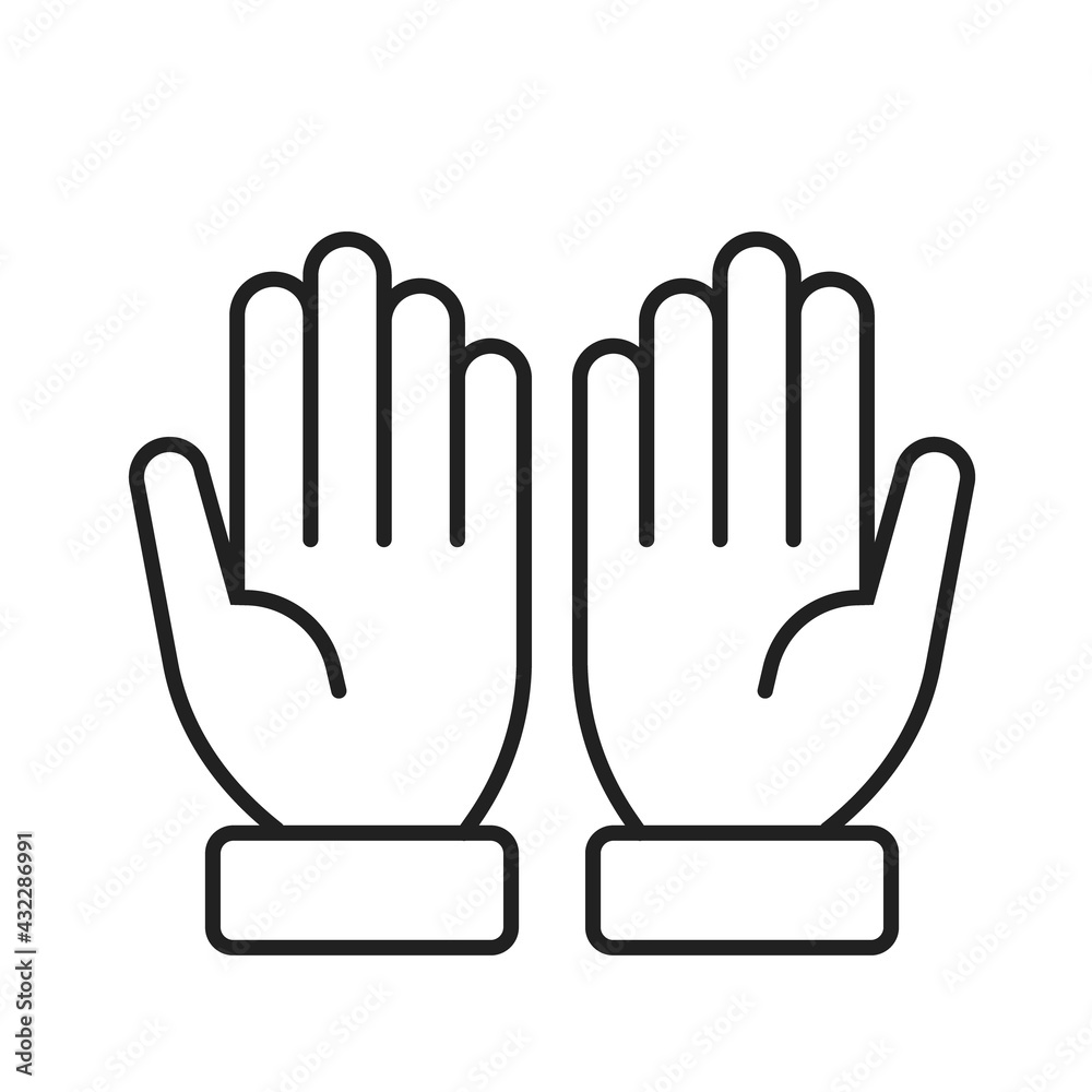 Simple prayer line icon vector. Ramadan, Eid al-Adha Islam sign. Pray are shown. Islamic, Muslim, religion, symbol. Trust, opened hand. Simple prayer line icon vector. Ramadan, Eid al-Adha Islam sign. Pray are shown. Islamic, Muslim, religion, symbol. Trust, opened hand.