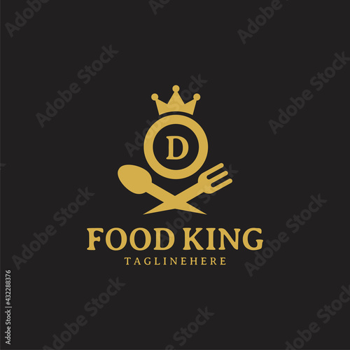Initial letter D King food Logo Design Template. Illustration vector graphic. Design concept fork,spoon and crown With letter symbol. Perfect for  cafe, restaurant, cooking business