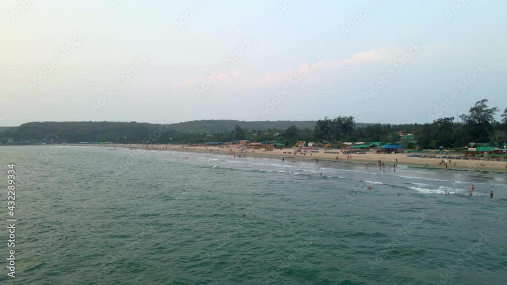 goa arambol beach empty in pandemic covid 19 India drone shot pan right goa arambol beach empty in pandemic covid 19 India drone shot pan right