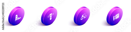 Set Isometric Gun magazine and bullets, Knife holster, Collimator sight and Hunting shop weapon icon. Vector