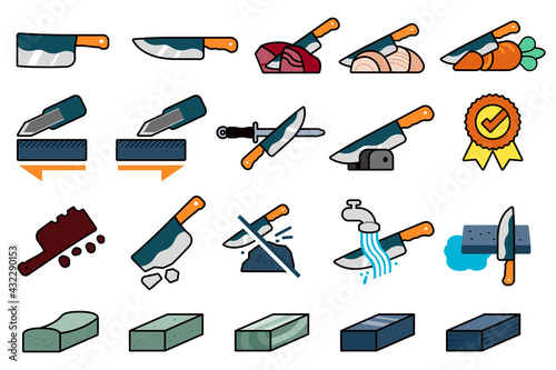 Good knife properties. Maintenance of kitchen equipment cartoon icon.