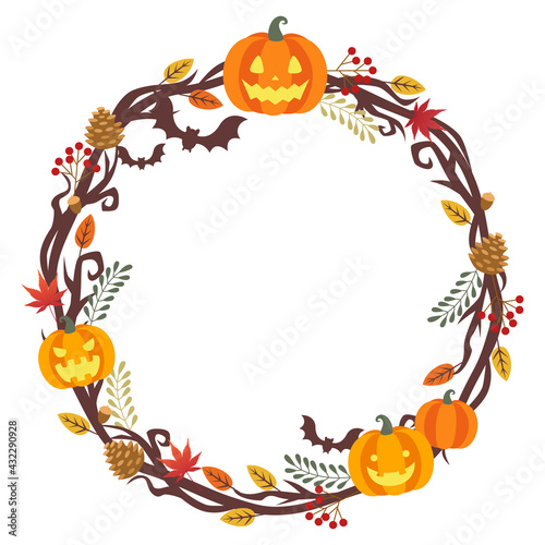 秋のハロウィンのベクターイラストフレーム背景