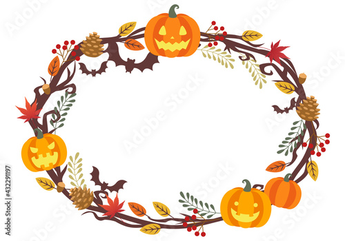 秋のハロウィンのベクターイラストフレーム背景