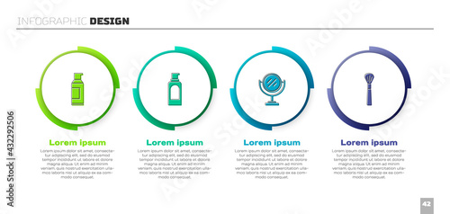 Set Spray can for hairspray, , Round makeup mirror and Makeup brush. Business infographic template. Vector