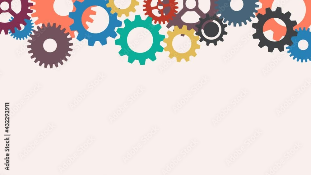 Animated abstract gears background in flat design. Pattern footage with copy space