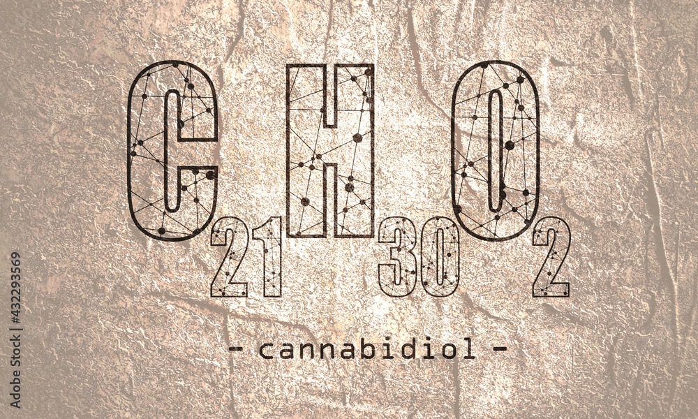 Fototapeta premium Cannabidiol chemical formula. Concept of medicine and pharmacy