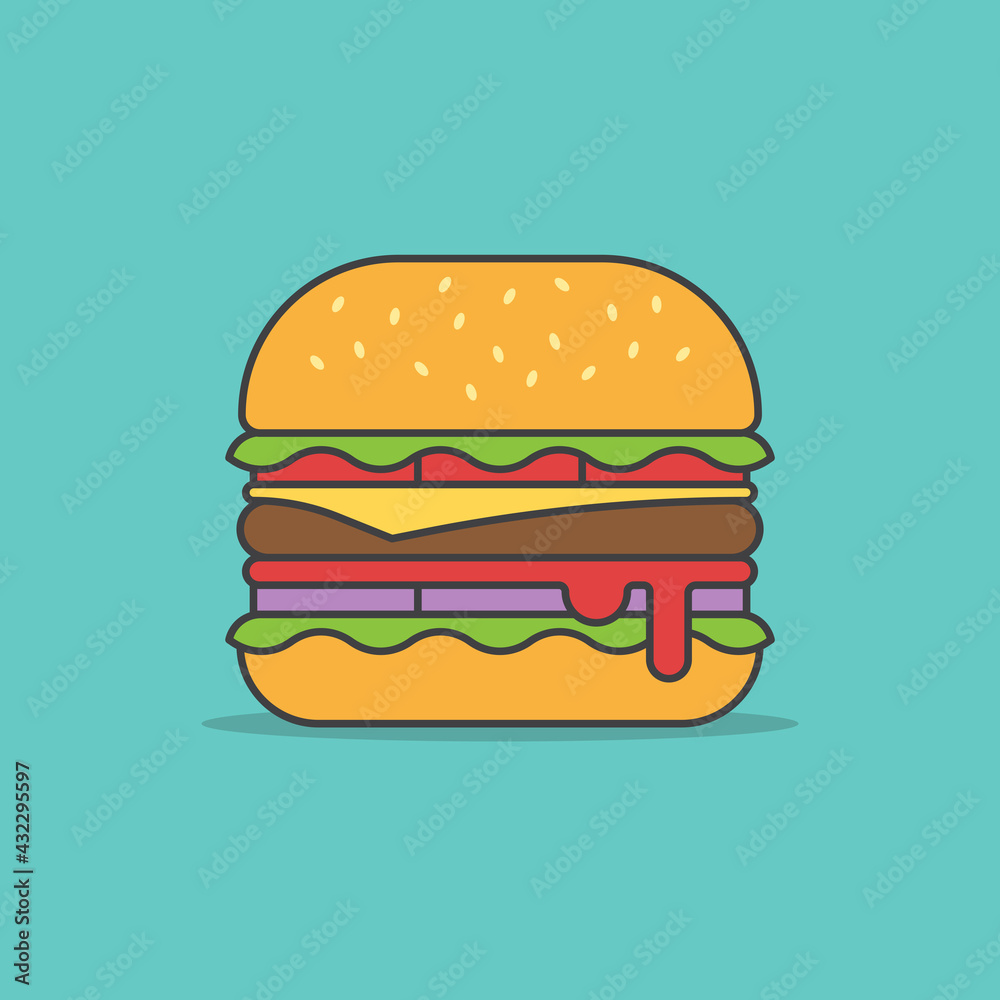 Burger icon, Hamburger fast food symbol, Simple flat design, Vector illustration Burger icon, Hamburger fast food symbol, Simple flat design, Vector illustration