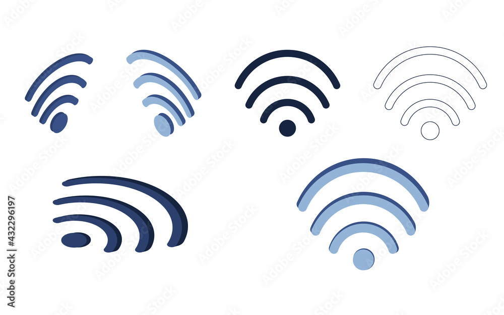 Isometric icons set of Wi-Fi signal. Wireless signal Isometric icons set of Wi-Fi signal. Wireless signal