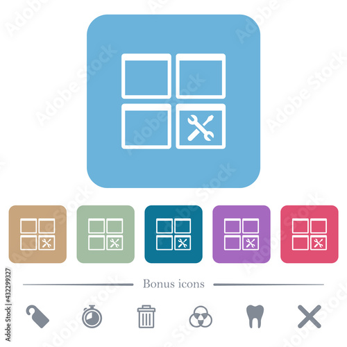 Dashboard tools flat icons on color rounded square backgrounds