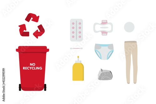 Red bin for no recycling trash vector illustration design.