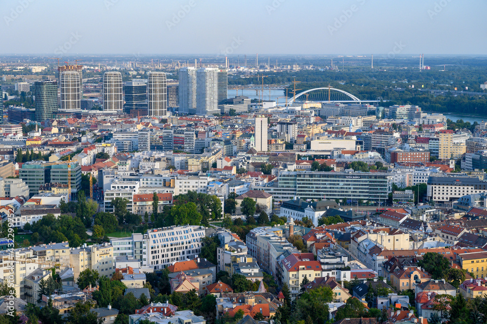 Bratislava, Slovakia. 2020-09-21. The landscape of Bratislava as seen from the Slavín monument. 