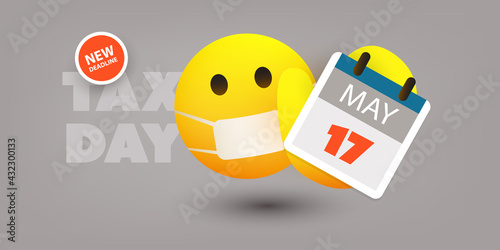 Tax Day Reminder Concept - Calendar Design Template - USA Tax Deadline, New Extended Date for IRS Federal Income Tax Returns: 17 May 2021