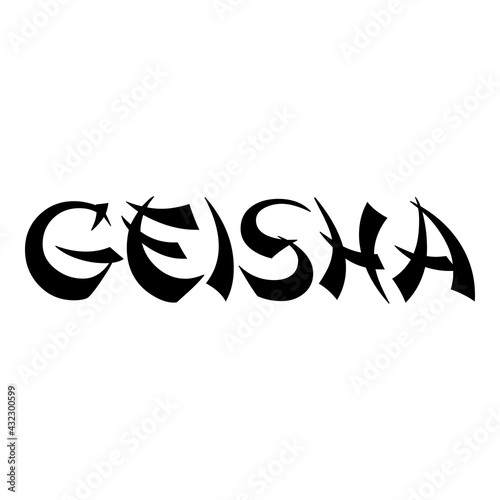 Banner con palabra Geisha en alfabeto decorativo de estilo asiático