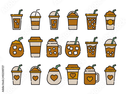 Iced coffee cup icon. Colorline design coffee mug.