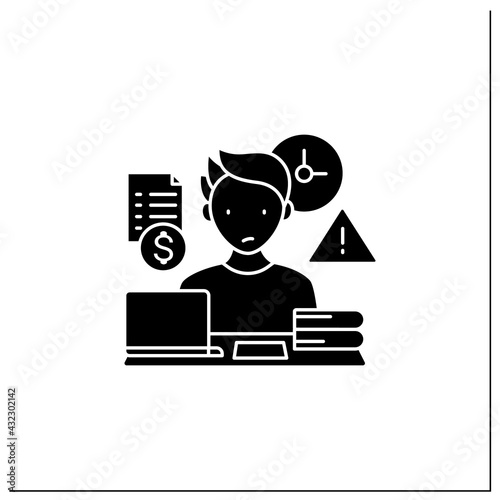 Late payments glyph icon.Invoices not paid on time.Non-timely payment. Procrastination concept.Filled flat sign. Isolated silhouette vector illustration