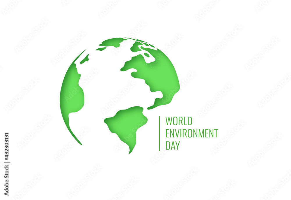 World Environment Day Banner. Eco Concept. Green World Map on Papercut style. Vector illustration World Environment Day Banner. Eco Concept. Green World Map on Papercut style. Vector illustration