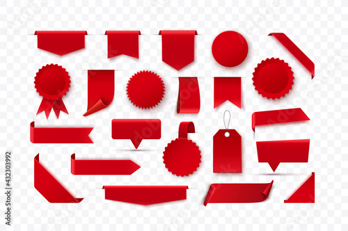 Set Of Red Blank Ribbons, Tags, Badges And Labels Isolated. Vector illustration photo
