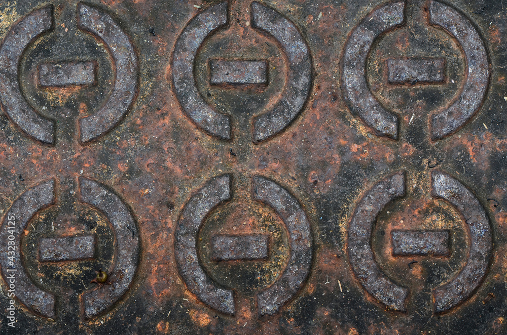 Up close images of public amenities / Abstract Closeup Details and Patterns of Manhole Covers / Daily wear and tear of public utilities, revealing worn surfaces and grunge