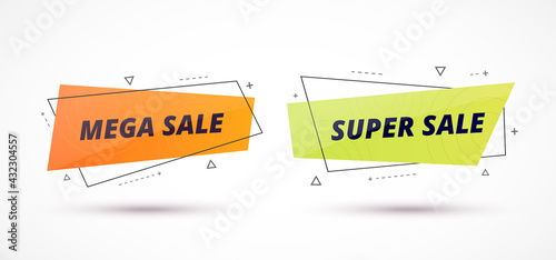 Sale Banners Set. Geometric Shapes with promo text. Vector illustration