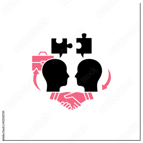 Compromising glyph icon.Dispute resolution. Successfully handles, resolves issues sensibly and fairly.Communication concept.Filled flat sign. Isolated silhouette vector illustration