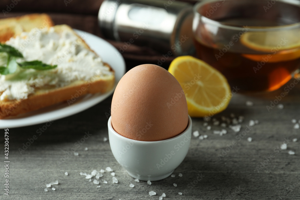 Concept of tasty breakfast with boiled egg, close up Concept of tasty breakfast with boiled egg, close up