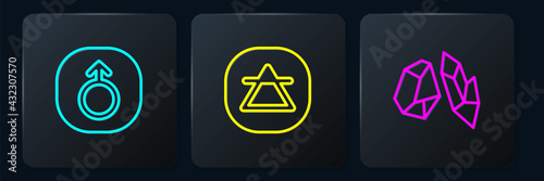 Set line Mars, Magic stone and Air element. Black square button. Vector