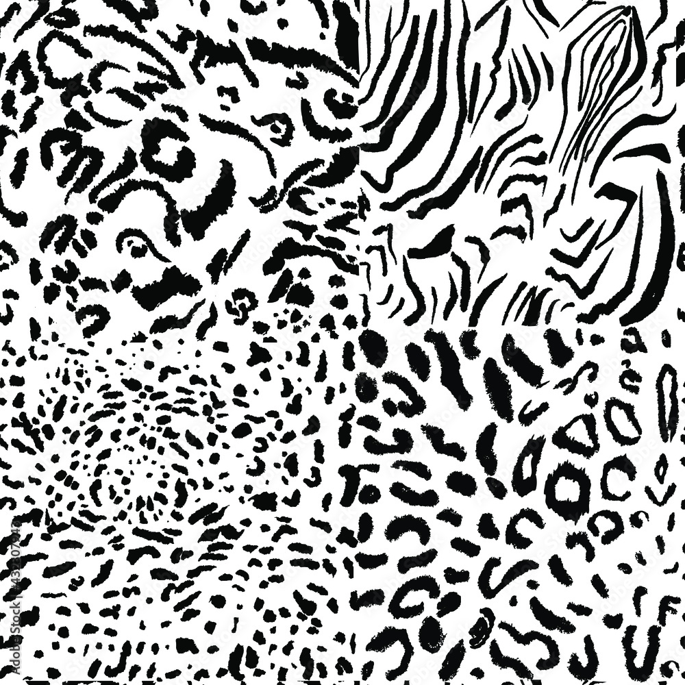 Seamless abstraction illustration. Tiger cheetah texture with African style abstraction for printing packaging, cards, designers, clothes, interior, icon, logo Seamless abstraction illustration. Tiger cheetah texture with African style abstraction for printing packaging, cards, designers, clothes, interior, icon, logo