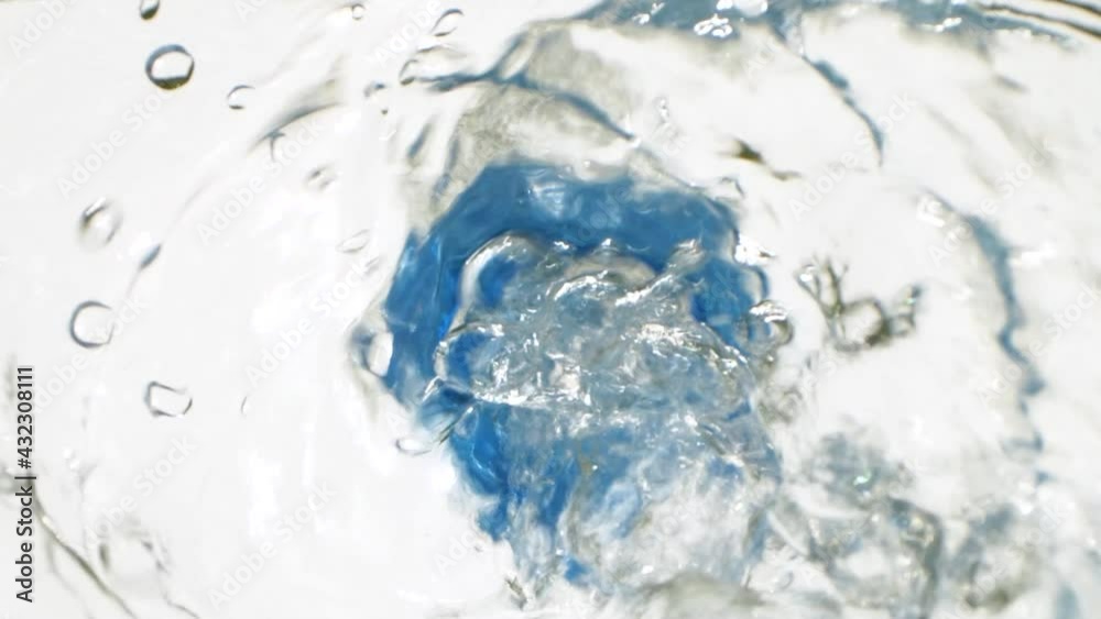 Closeup water falling down from bottle with drops splashing, slow motion video Closeup water falling down from bottle with drops splashing, slow motion video