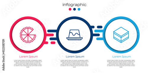 Set line Homemade pie, Pudding custard and Brownie chocolate cake. Business infographic template. Vector