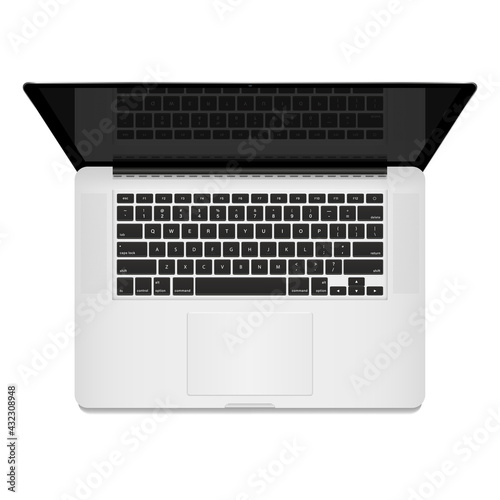 Top view of modern laptop computer with touchpad. Isolate on white background. Realistic Space Gray Laptop Computer. Vector EPS 10