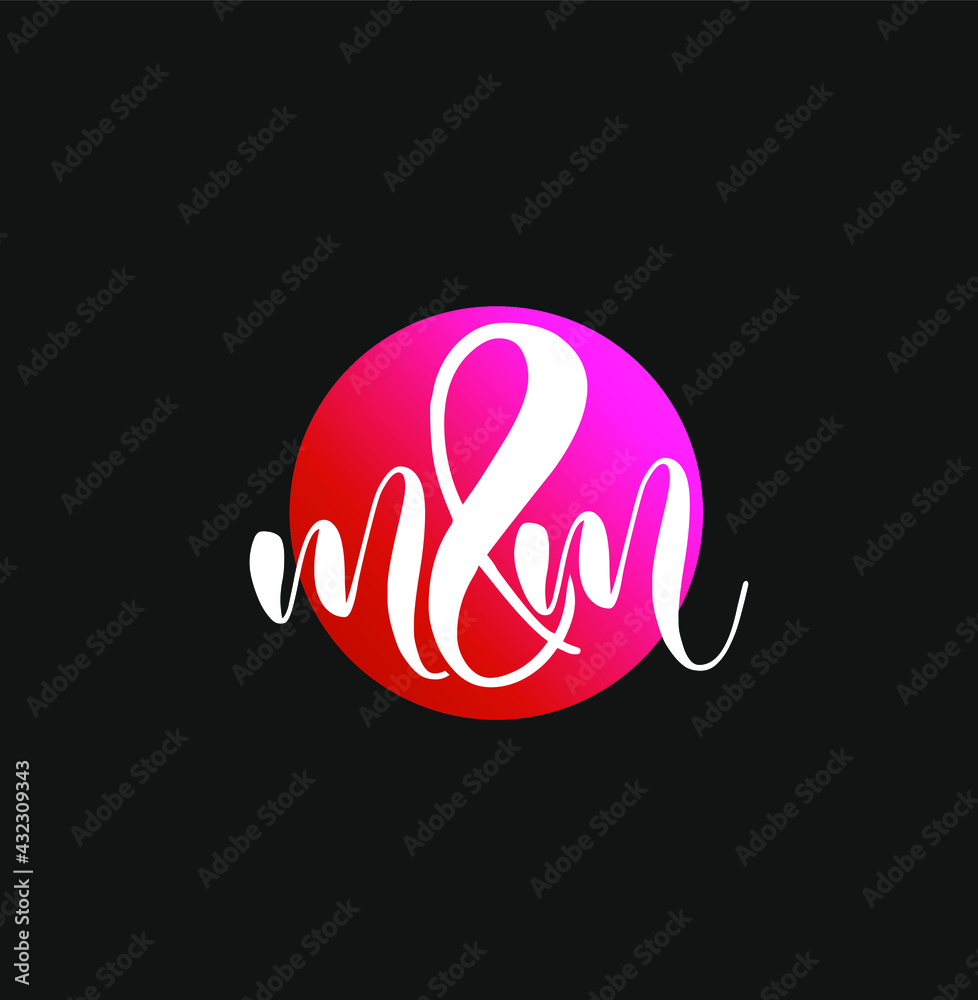 M and M company initial logo. M and M monogram on pink solid round. M and M company initial logo. M and M monogram on pink solid round.