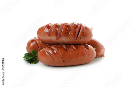 Delicious grilled sausage isolated on white background