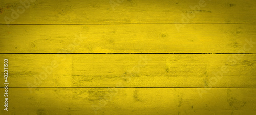 Abstract grunge old yellow painted wooden texture - wood background panorama banner