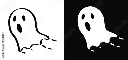 Slogan boo with eyeballs and no smiling face. Happy halloween party on 31 october fest. Ghosts pictogram. Flat vector ghost sign. Cartoon spook seamless pattern. Zombie, monster, spooky symbol.