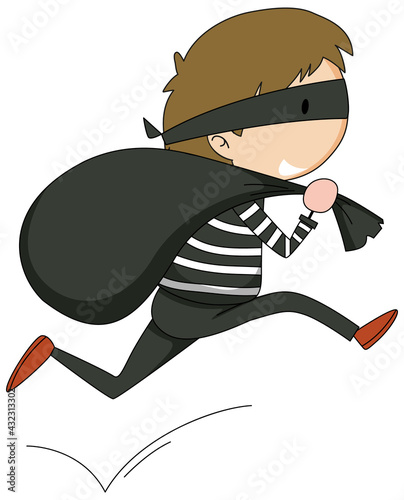 A thief doodle cartoon character isolated
