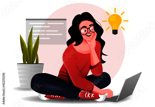Woman with laptop | Product Illustration