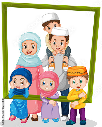 Happy family member holding photo frame